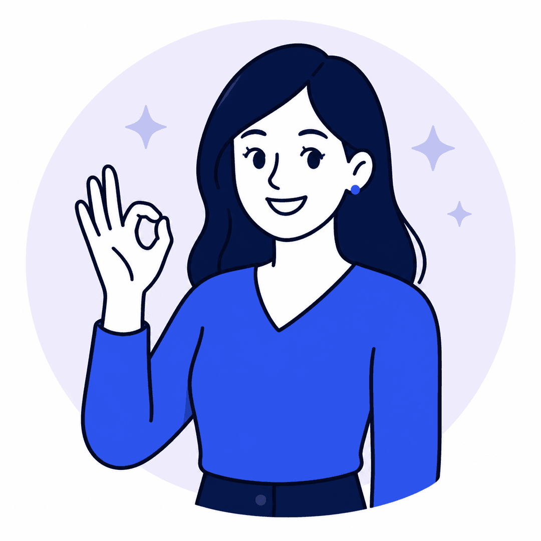 Ilustración de una\u00A0mujer haciendo el\u00A0gesto de OK